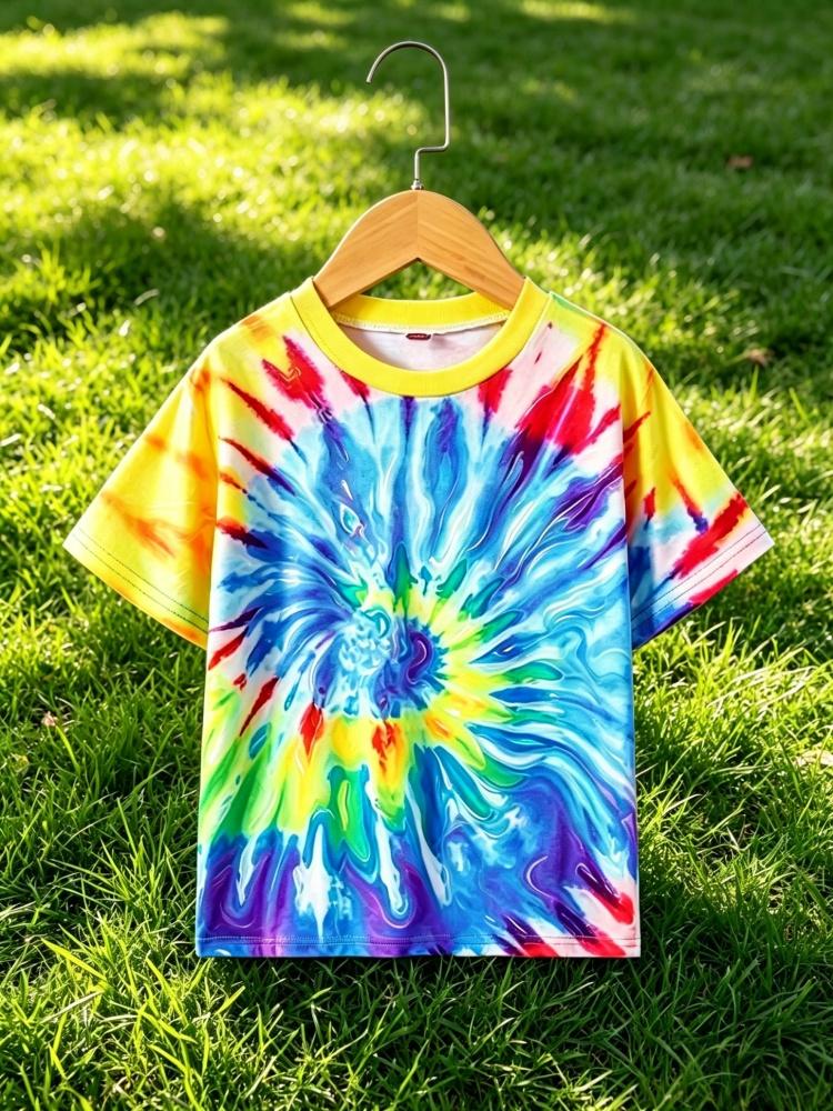 Children's T-shirt Rainbow Tie-Dye 3D Print Kids Clothes Short Sleeve T-Shirt Summer Children Top Round Neck Children's Clothing