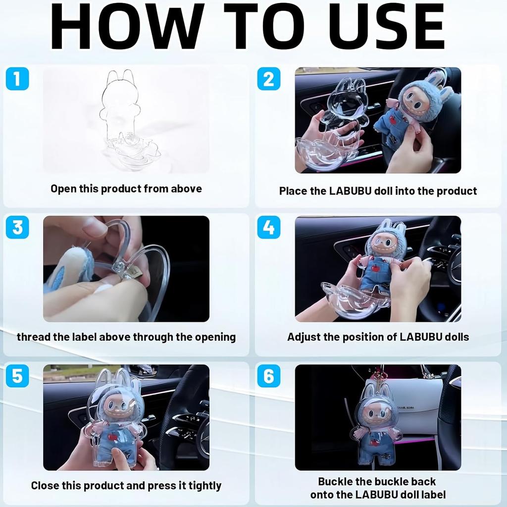 Protective Case for Labubu Clear PVC Portable Storage Box with Keychain Dustproof Scratch-resistant Collector Display (NO Doll)