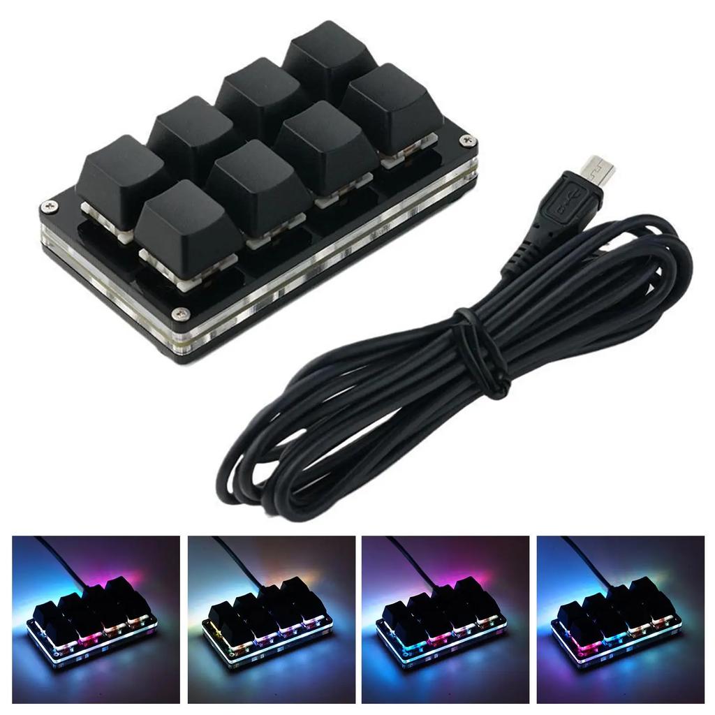 USB Wired Mini Keyboard RGB Black 8 Keys Custom Programmable Game Mechanical Gaming Keyboard Shortcut Keypad Key O7B2