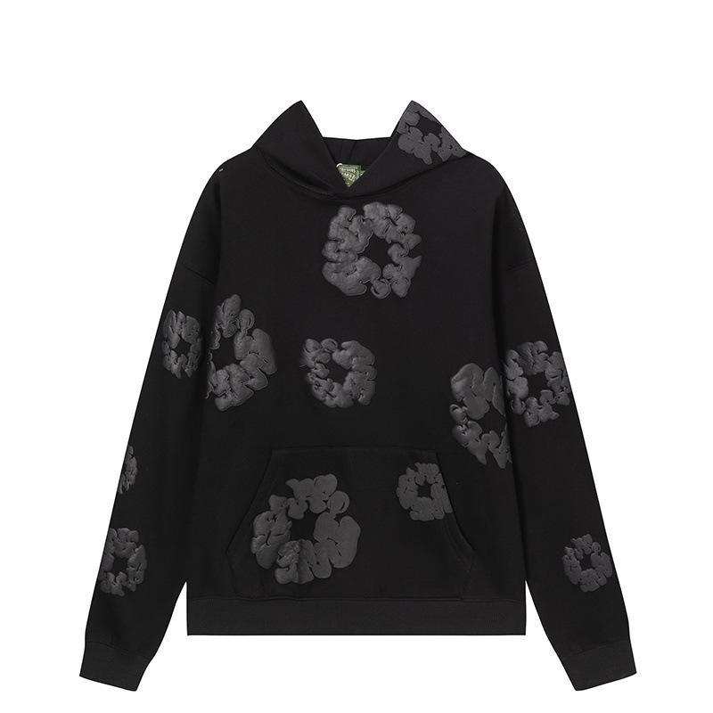 2025 Unisex Cotton Floral Bubble Print Hoodie & Sweatpants Set for Autumn/Winter - European & American Style