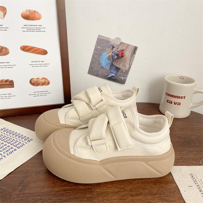 Cream Velcro Little White Shoes Female Ugly Cute Autumn New Chic Niche Korean Version Big Head Board Shoes Platform Bread Shoes