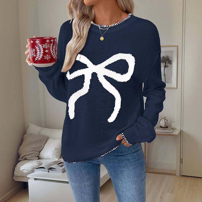 Damen Pullover mit Rundhalsausschnitt, Langarm, Lockerer Schnitt für Herbst und Winter