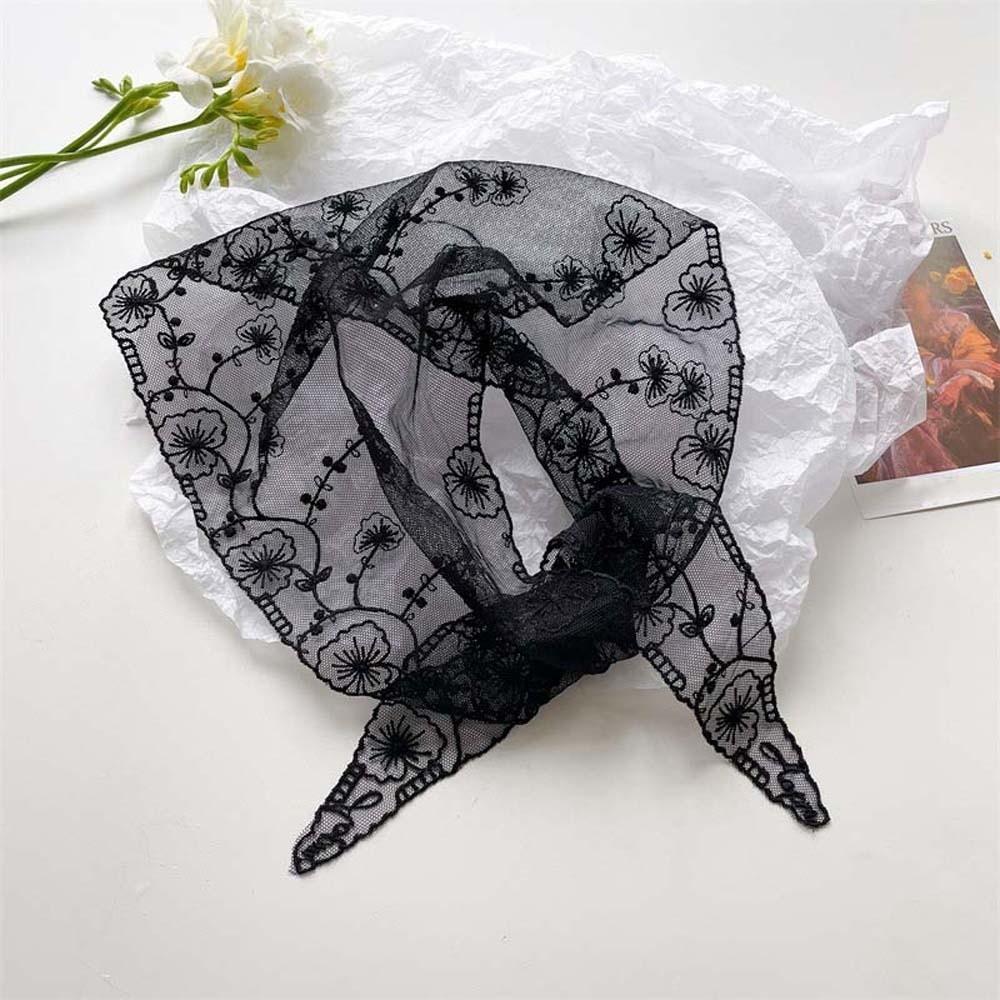 Breathable Lace Triangle Scarf Sunscreen Ramie Head Scarf Elegant Triangle Waistband  Vacation Style 3 Black