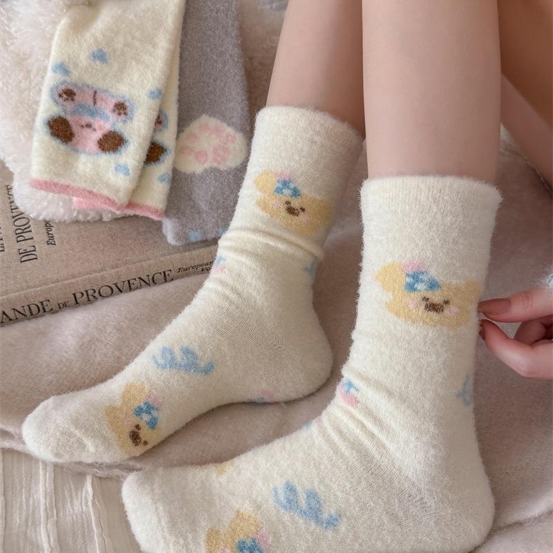 Australian Velvet Thickened Warm Cute Socks Girls Cartoon Dog Love Pile Socks Home Floor Sleeping Socks Winter