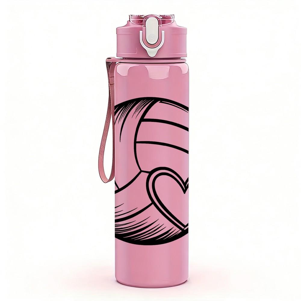 1PC Volleyball Heart Sport Print 750ml Color Plastic Sports Water Bottle Leakproof Flip Straw Lid Suitable for Sports Office Home Use