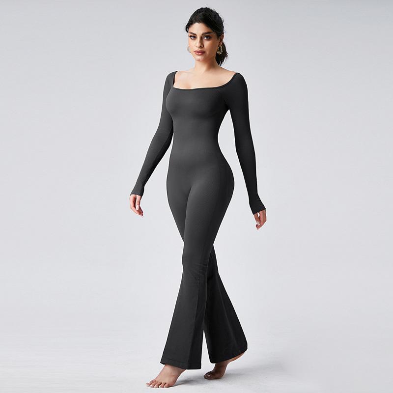 JYL Seamless Yoga Jumpsuit Hip Lifting Shaping Long Sleeve Outfit S античный пурпурный