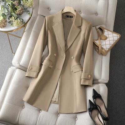 Women Turn Down Collar Blazers Fashion Solid Casual Double Breasted Coats Office Ladies Long Sleeve Jacket