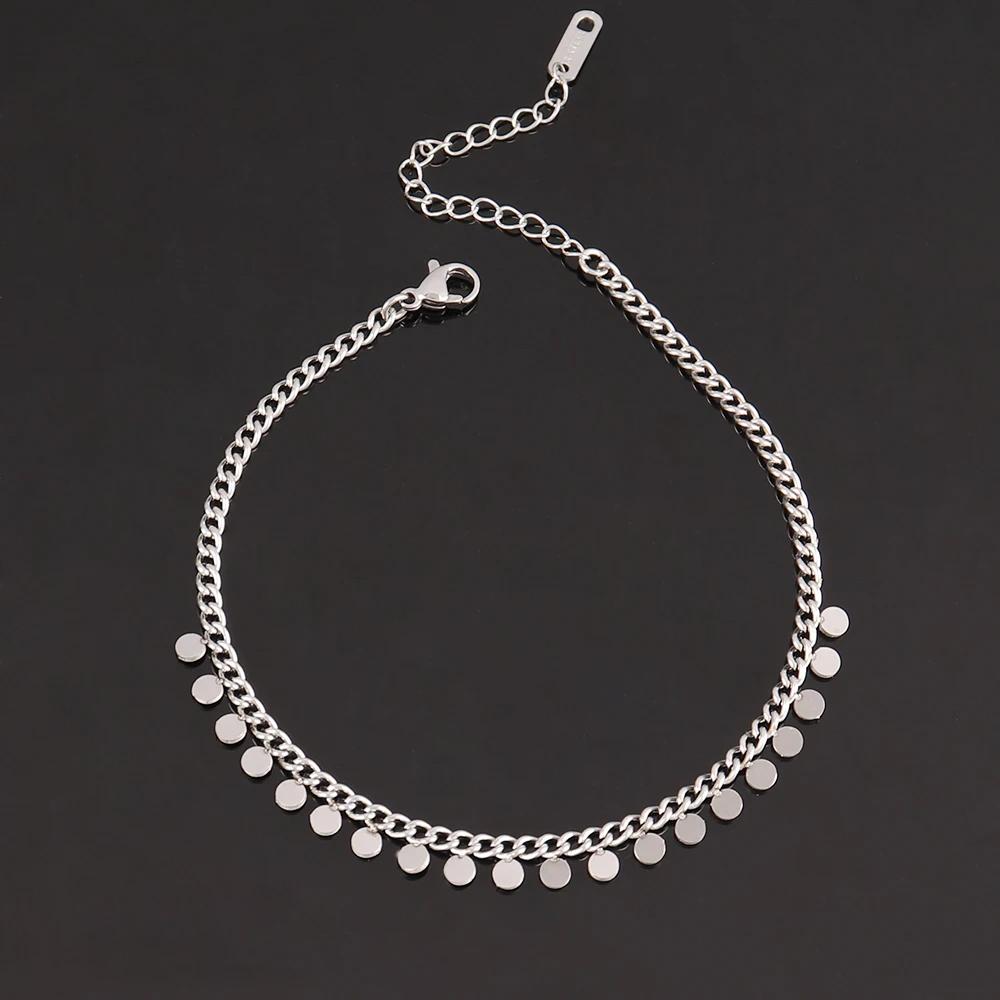 

Stainless Steel Fashion Heart Chain Anklet For Women Round Star Tassel Pendant Ankle Bracelet On Leg Foot Summer Beach Jewelry