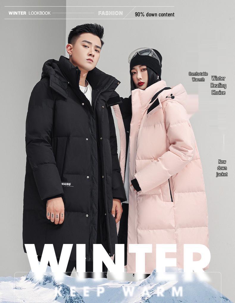 Winter Hooded Thick Casual Down Jacket for Men & Women - 90% White Duck Down, Mid-Length, Loose Fit