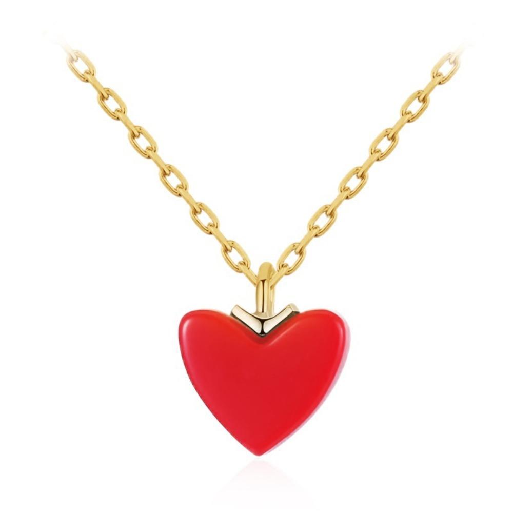925 Silver Plated Red Heart Necklace for Women Minimalist Heart Pendant Dainty Collarbone Chain