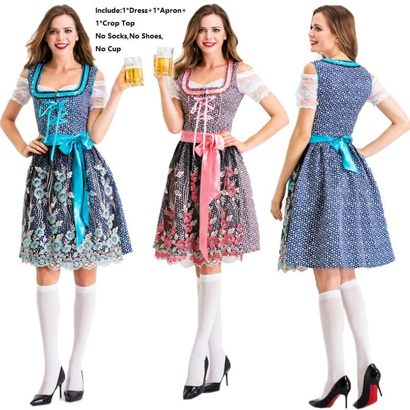 Women Dress Dirndl German Oktoberfest Bavarian Beer Wench Costume Maid Cosplay