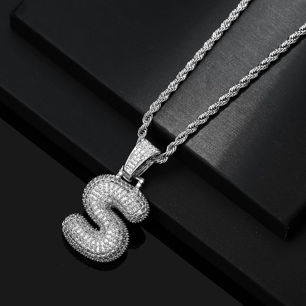 Hot Selling European and American Hip-hop Necklace with 26 English Letter Pendants, Men's and Women's Trendy Zircon Necklace