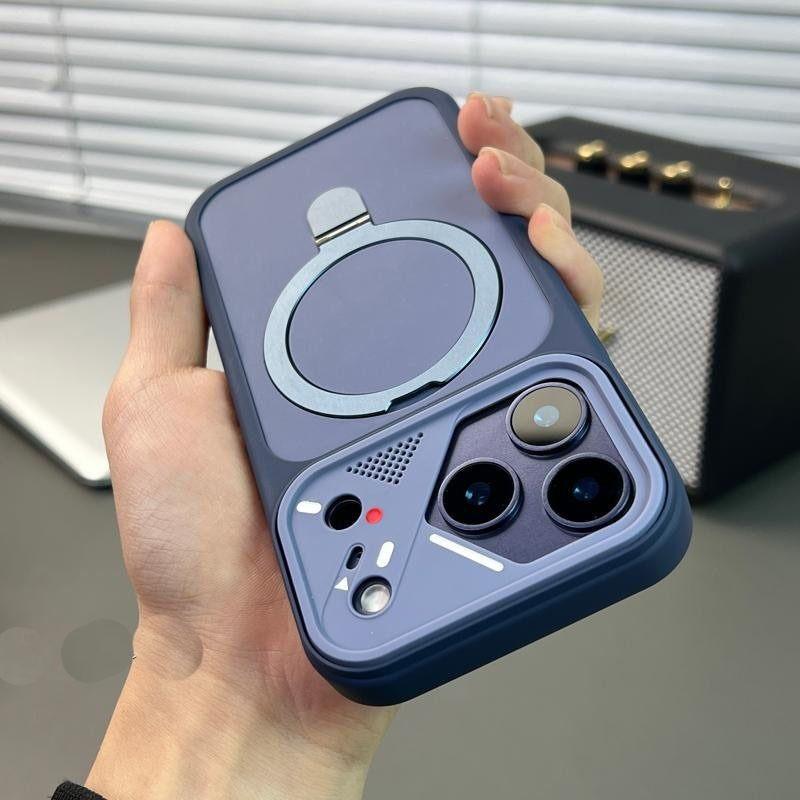 360 Degree Rotating Magnetic Bracket Case for iPhone 17 16 15 14 13 Pro Max For Magsafe Soft Frame Bumper Fold Holder Cover