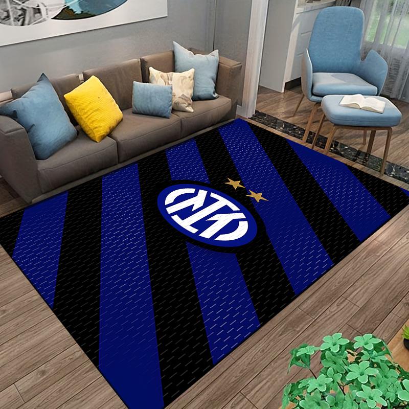 Tapis Rayé Inter Milan Bleu et Noir avec Logo de l'Équipe, Étoiles Convient pour une utilisation comme tapis antidérapant pour salon chambre canapés