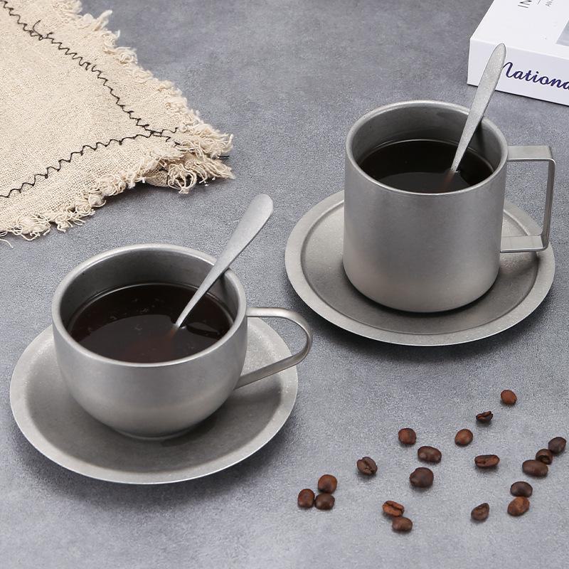 304 Stainless Steel Double-Layer Insulated European Coffee Cup Set - 3-Piece