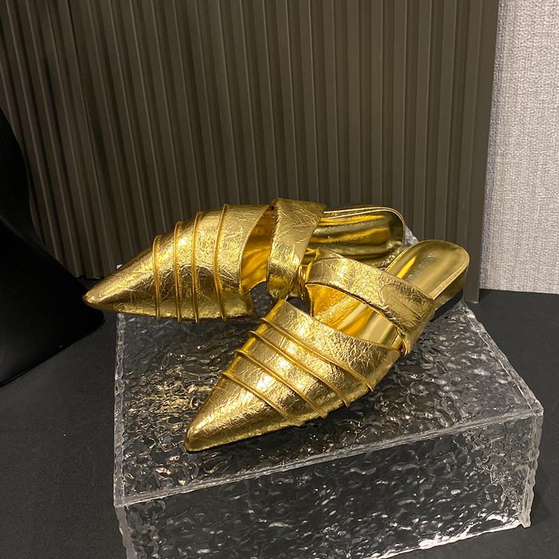 Fashion Flats Women Slippers Fashion Pointed Toe Mules Shoes Cozy Slingback Shoes Woman Summer Sandals 2025 Trend Beach Female Zapatos