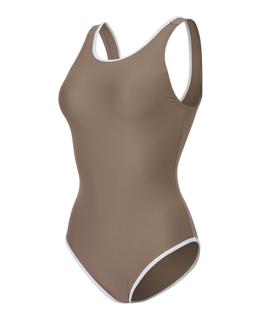 Laelliseupocheu [Osla629 Brn] Solid Matte U-Back Swimsuit Brown
