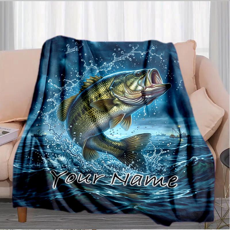 1PC Custom Name Largemouth Bass Adventure Blanket Versatile,all-season Throw Suitable for the Living Room,bedroom,camping,travel,and Gift
