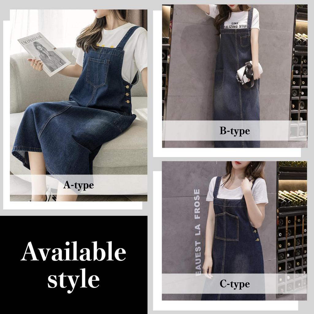 BN1 Select Denim Overalls Skirt with Slits and 4 3 2XL Women's Pockets, Sizes, Types, A-Type