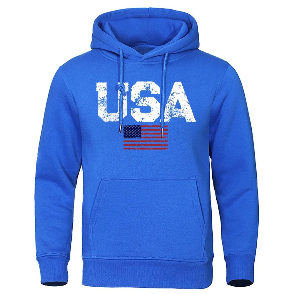Autumn and winter American flag printed clothing men's hooded round neck fashionable warm hooded sweatshirt windproof sportswear