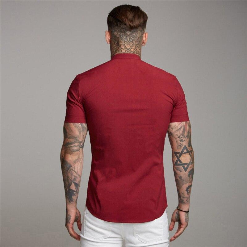 Muscleguys T-shirt Estiva Retro Manica Corta da Uomo Stile Cinese Camicia Bianca con Collo Rialzato Top Casual alla Moda