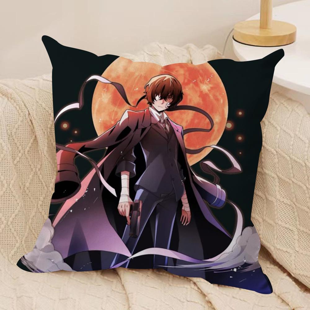 B-BunGo S-Stray Dogs Cushion Cover Soft Plush Fabric Double-Sided Printed Sofa Cushion Cover for All Seasons Home Decor Gift