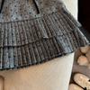 Women's High-Waist Polka Dot Woolen Pleated A-line Short Skirt for Autumn/Winter