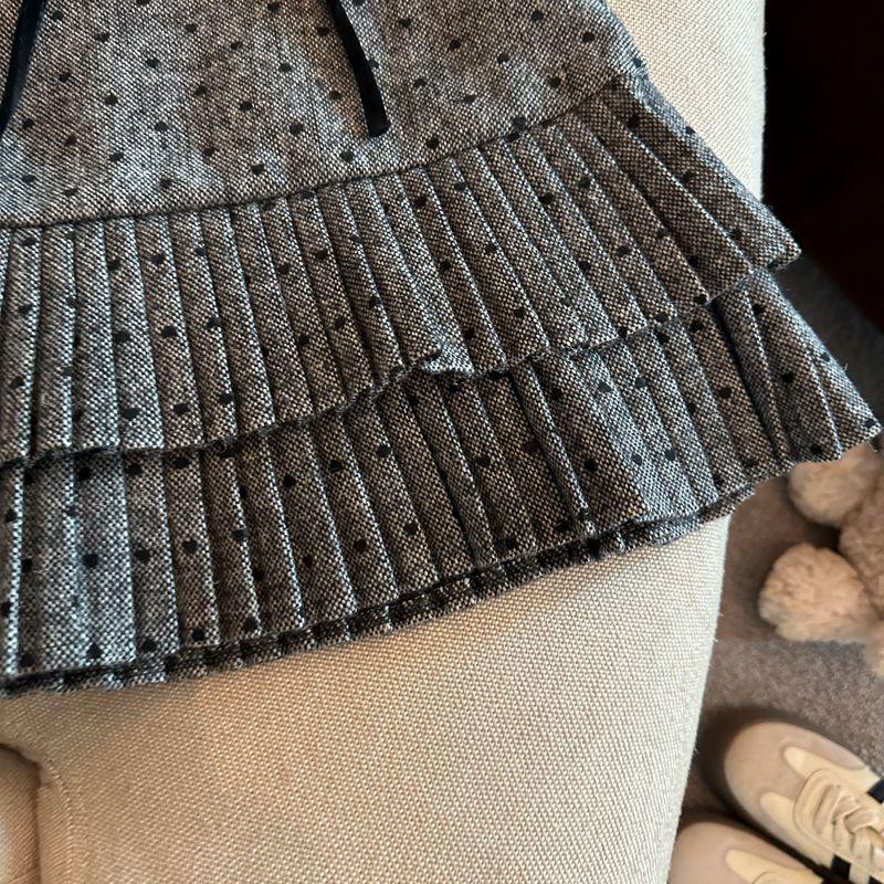 Women's High-Waist Polka Dot Woolen Pleated A-line Short Skirt for Autumn/Winter