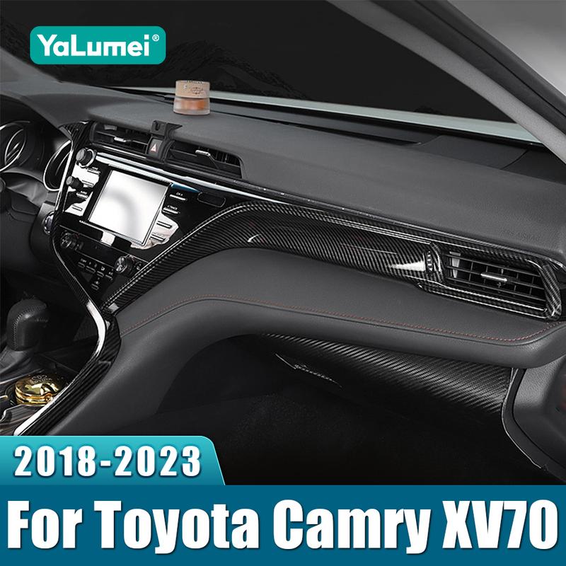 ABS Car Center Control Dashboard Frame Trim Strip Interior Decor Stickers For Toyota Camry XV70 70 2018