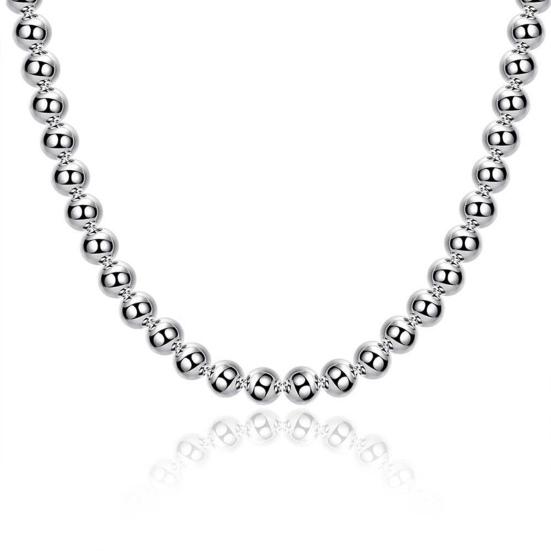 Colier Argintiu cu Lanț cu Bile de 8 mm, Handmade, Aliaj, Margele Golite, pentru Femei, Bărbați, Purtare Zilnică, Cadou, Întâlniri, Petreceri
