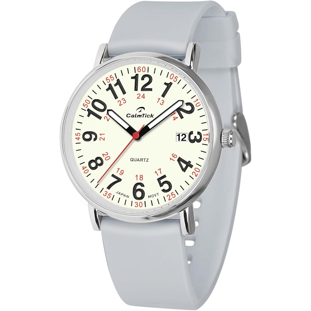 CalmTick Nurse Watch Analog Simple Stylish Waterproof Luminous Unisex Silver Gray