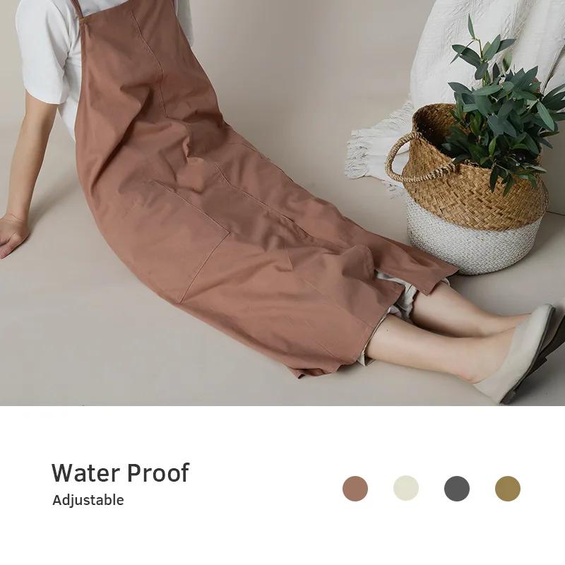 Waterproof Cotton Linen Apron, Floral Kitchen Apron, Gardening Florist Baking Coffee Shop Work Clothes, Korean Version