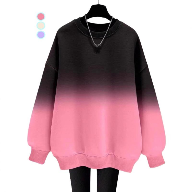 European American Gradient Tie-dye Sweatshirt Women s Loose Winter Top Hoodies S