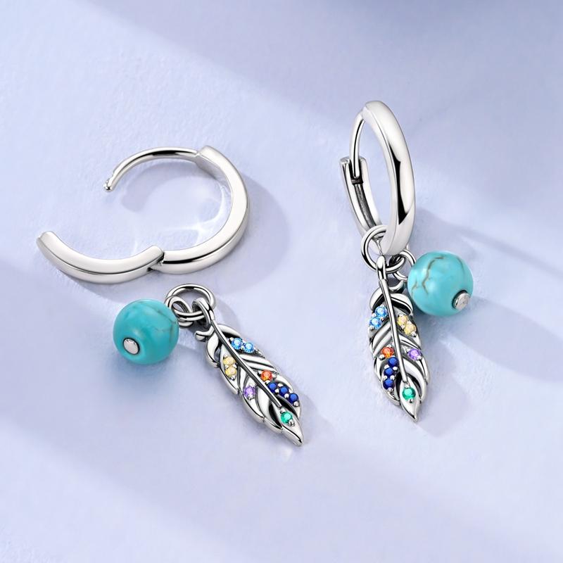 Hoop Earring 925 Silver Woman Bohemian Earring Feather Theme Earrings Pendientes for Woman Original Earring Fashion Jewelry Gift