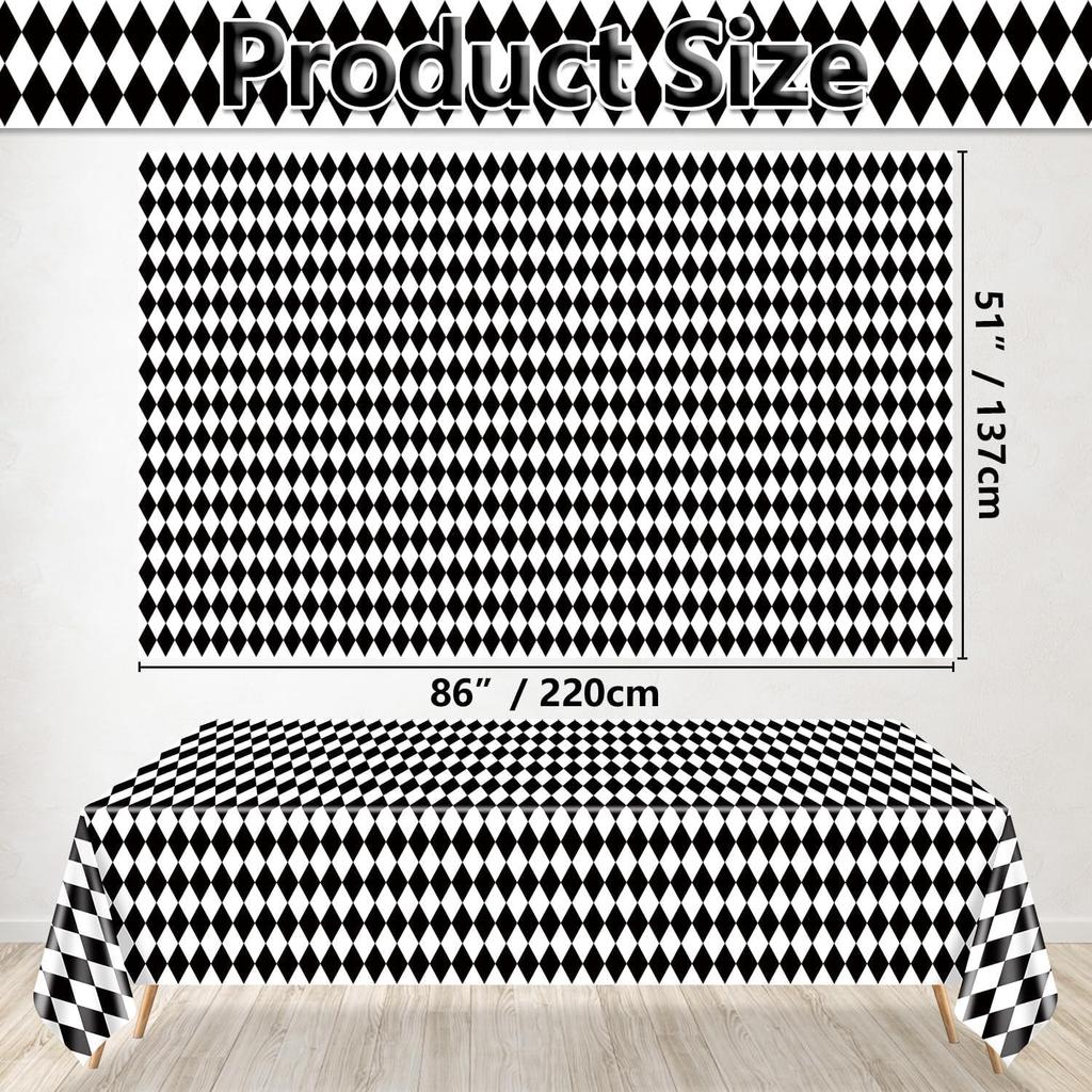 4 Pack Black and White Checkered Tablecloths, Plastic Gingham Table Cover Alice Tablecloths for Racing Theme, Halloween, Wonderland Party, Classic