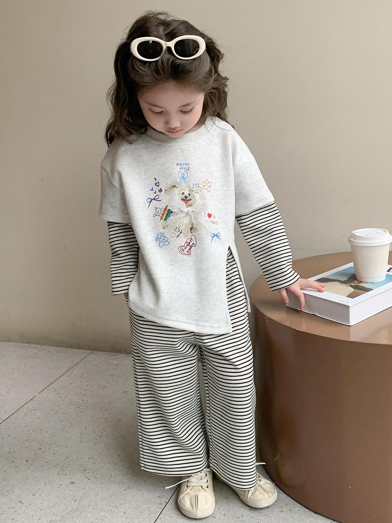 Φθινόπωρο 2025 Σετ Φούτερ & Φόρμας Color Block για Κορίτσια - Ριγέ Μακρυμάνικο Σετ Δύο Τεμαχίων