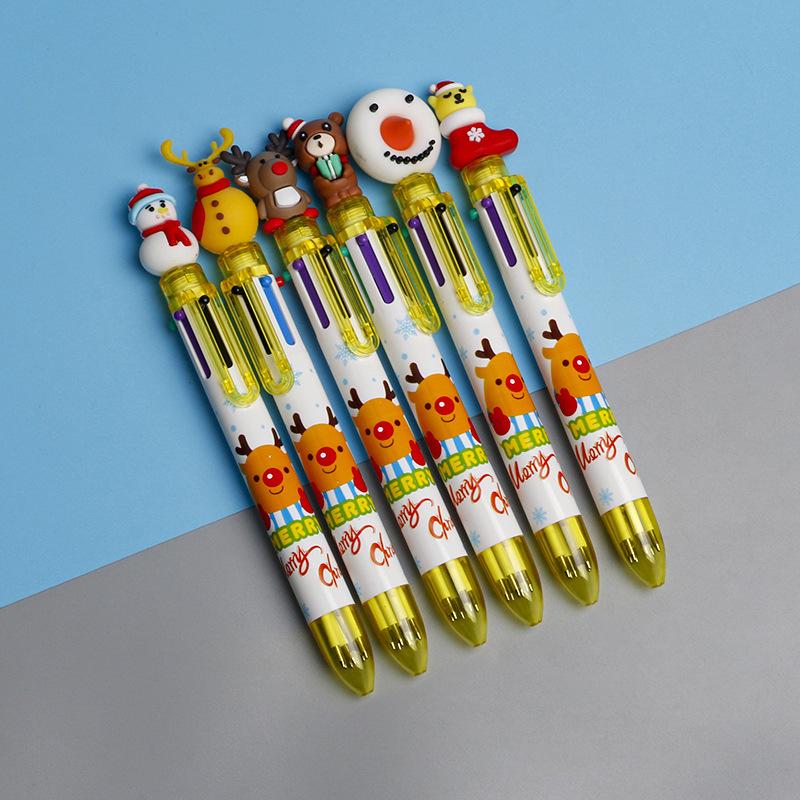 Creative Christmas 6-Color Ballpoint Pen with Cartoon Santa Claus - Ideal for Holiday Journaling and Student Prizes.