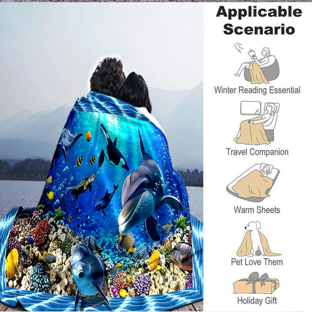 1Pc Underwater Marine Life Blanket Soft And Comfortable Casual Warm Camping Travel Christmas Halloween Xmas Gift M924634