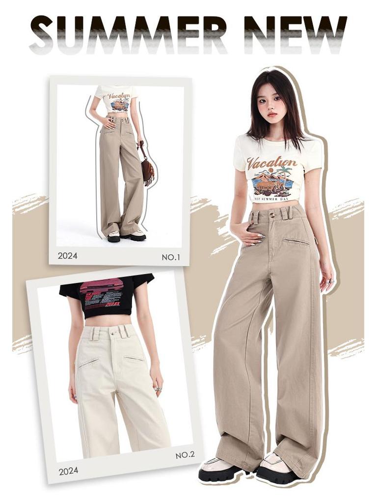 Autumn 2024 Korean High-Waist Wide-Leg Casual Pants for Women