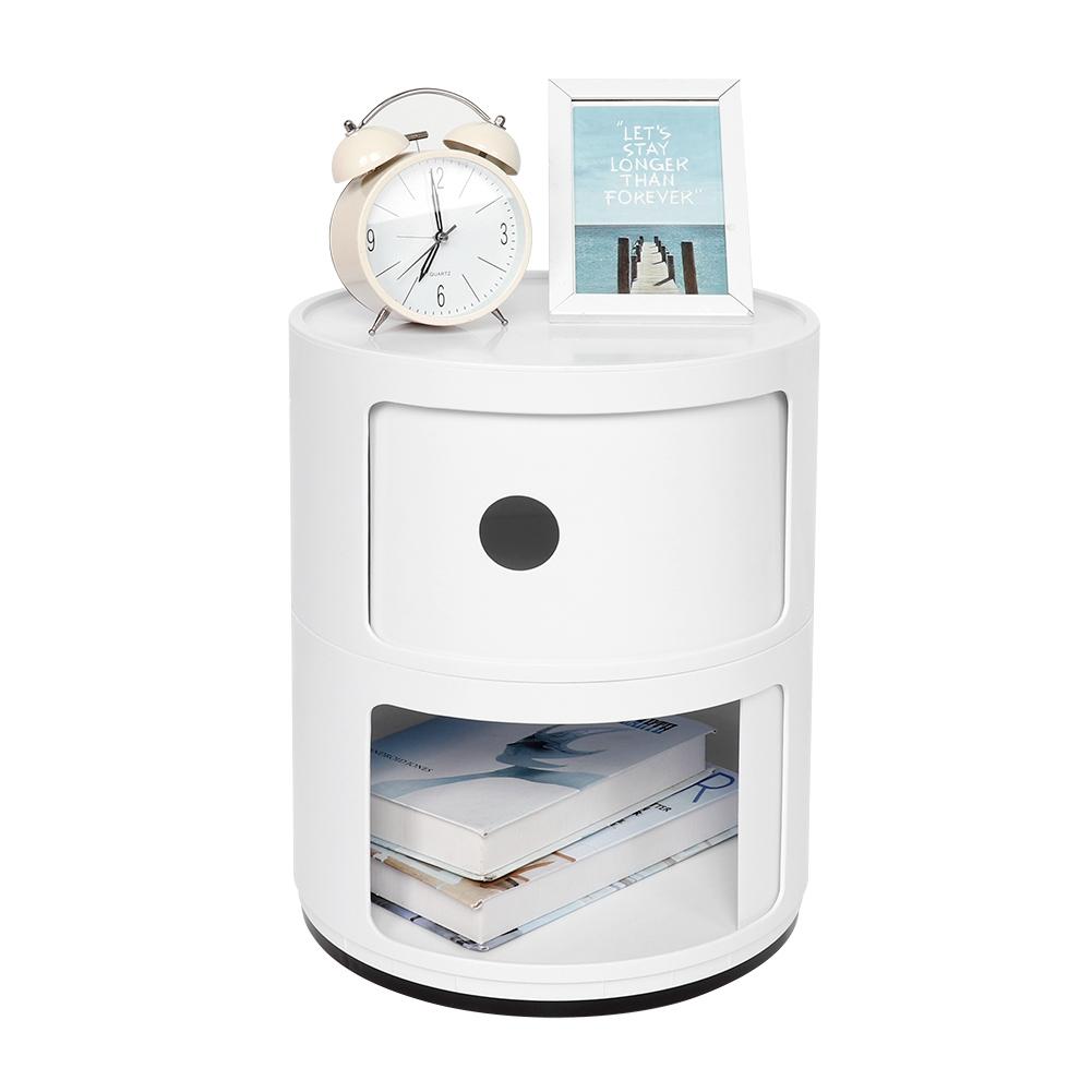 2 Layers Modern Bedside Table Bedroom Side End Stand Multi Functional Round Storage Unit