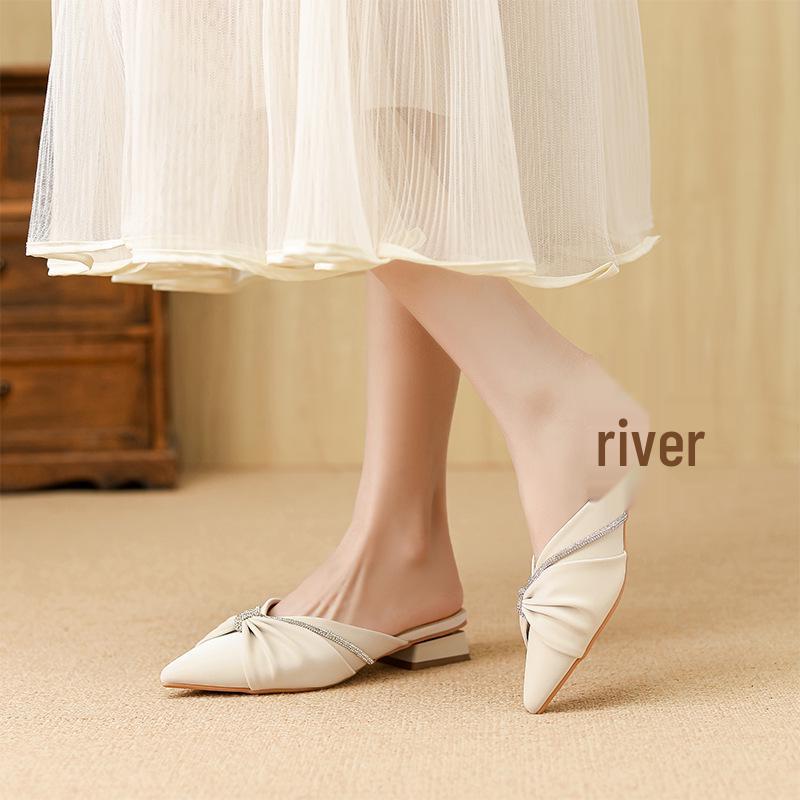 

Huiliya Women s Pointed Toe Rhinestone Mules - 2025 French Style Y6088-1 Size 40 чорний