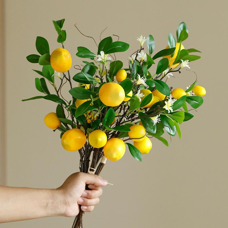 Lifelike Artificial Lemon Branches Fake Lemon Twigs for Home Wedding Party Floral Arrangements Realistic Faux Flowers