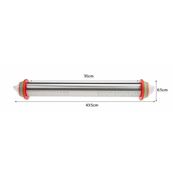 Rouleau à pâtisserie - Acier inoxydable - Amovible - Antiadhésif - 4 disques réglables