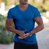 Summer Slim V-neck Sports Breathable Physical Spot Solid Color Short-sleeved Sweat T-shirt Men Short Sleeved