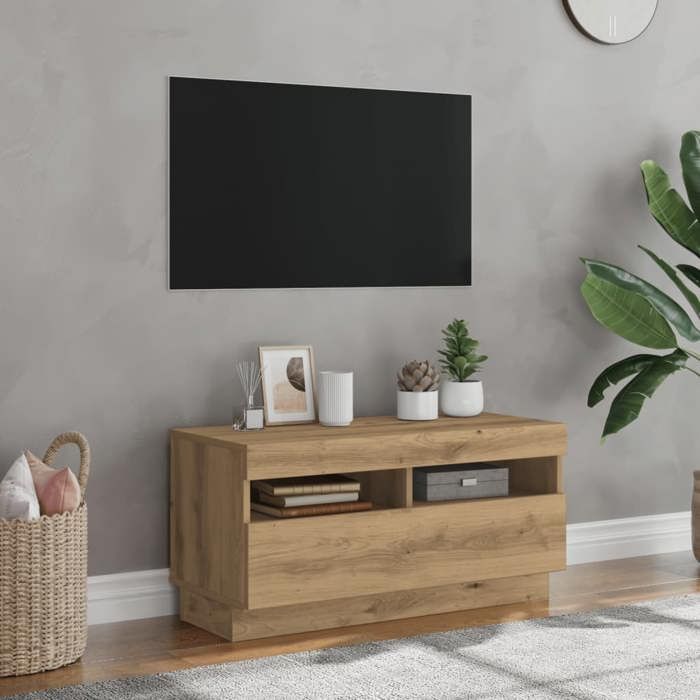 VidaXL TV Stand with LED Lights Artisan Oak Engineered Wood, TV Stand, Media Unit, TV Console, Furniture 856358