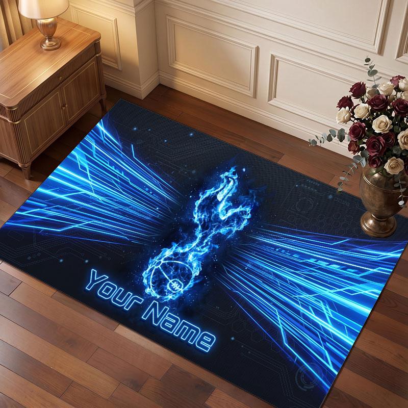 Tottenham Hotspur FC Custom Crystal Velvet Rug, Personalized Name Text Print, Football Logo Soft Non‑Slip Floor Mat Home Decor Gift