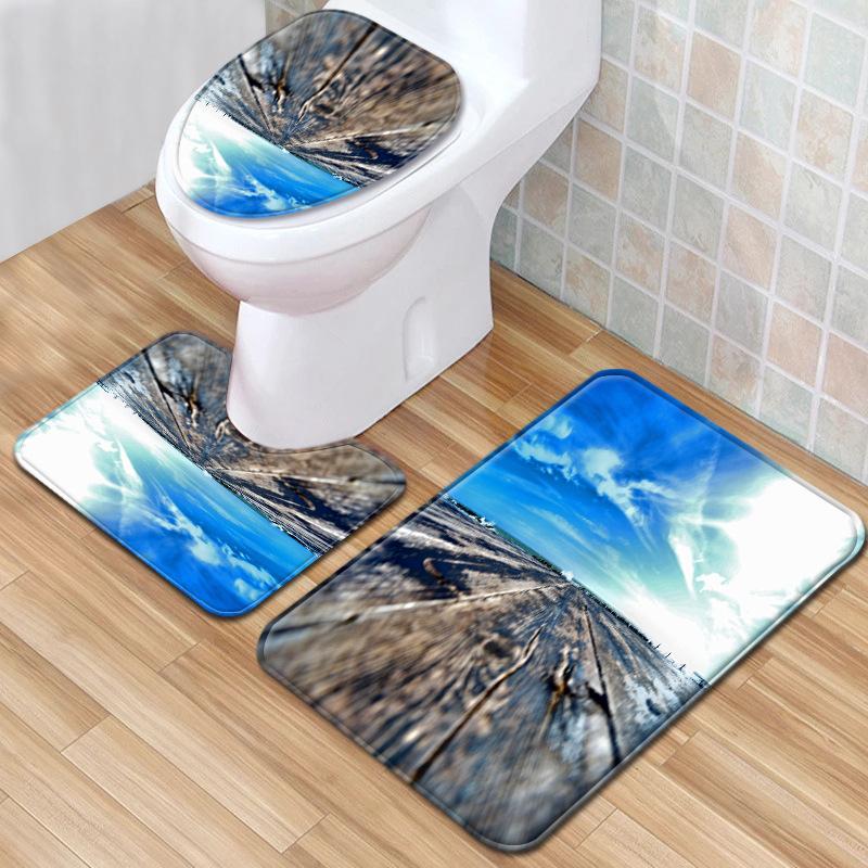 Beach View Bathroom Floor Mat Three-Piece Toilet Carpet Toilet Mat Set Door Mat Bathroom Non-Slip Mat