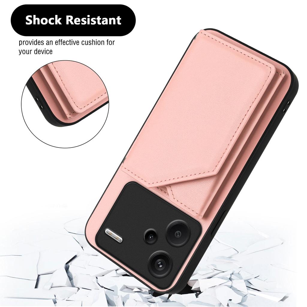 For Xiaomi Redmi Note 13 Pro+ 5G Case Card Holder Kickstand Skin-Touch Phone Cover with Wrist Strap