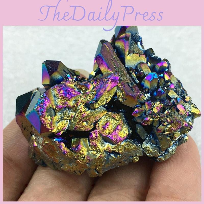 Stunning Natural Quartz Crystal Rainbow Titanium Cluster For Healing And Home Decor