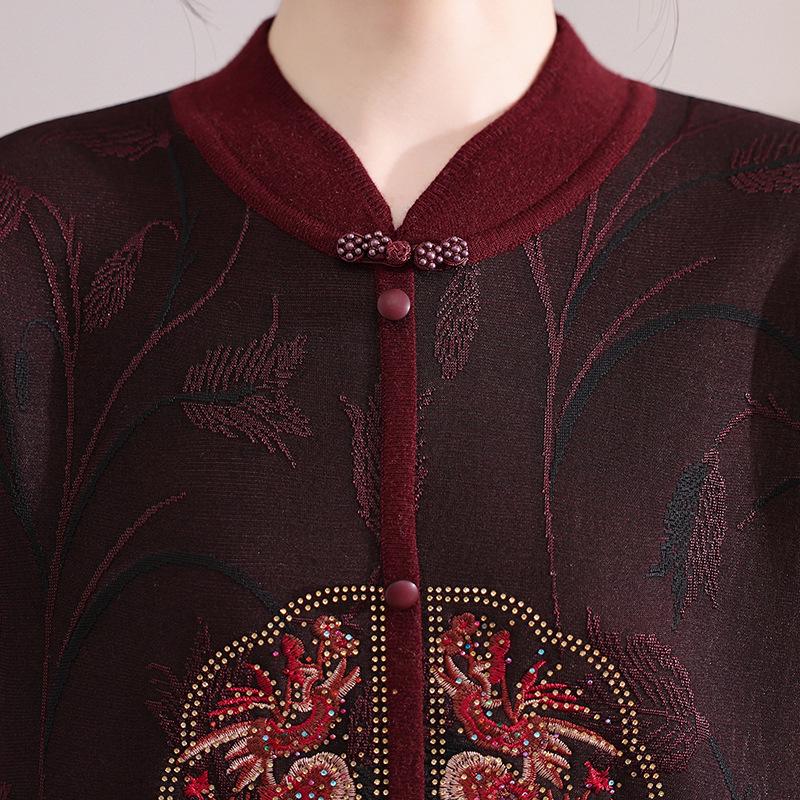 Plus-Velvet National Style Sweater for Middle-Aged and Elderly Women - Autumn/Winter Loose Fit
